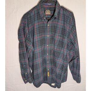 BD Baggies Shirt L Plaid Green Red Vintage Taiwan R.O.C. Cotton Button Down